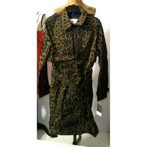 NWT S Womens JANE POST BLACK Italian Leopard Storm Trench Coat Black Brown Anima